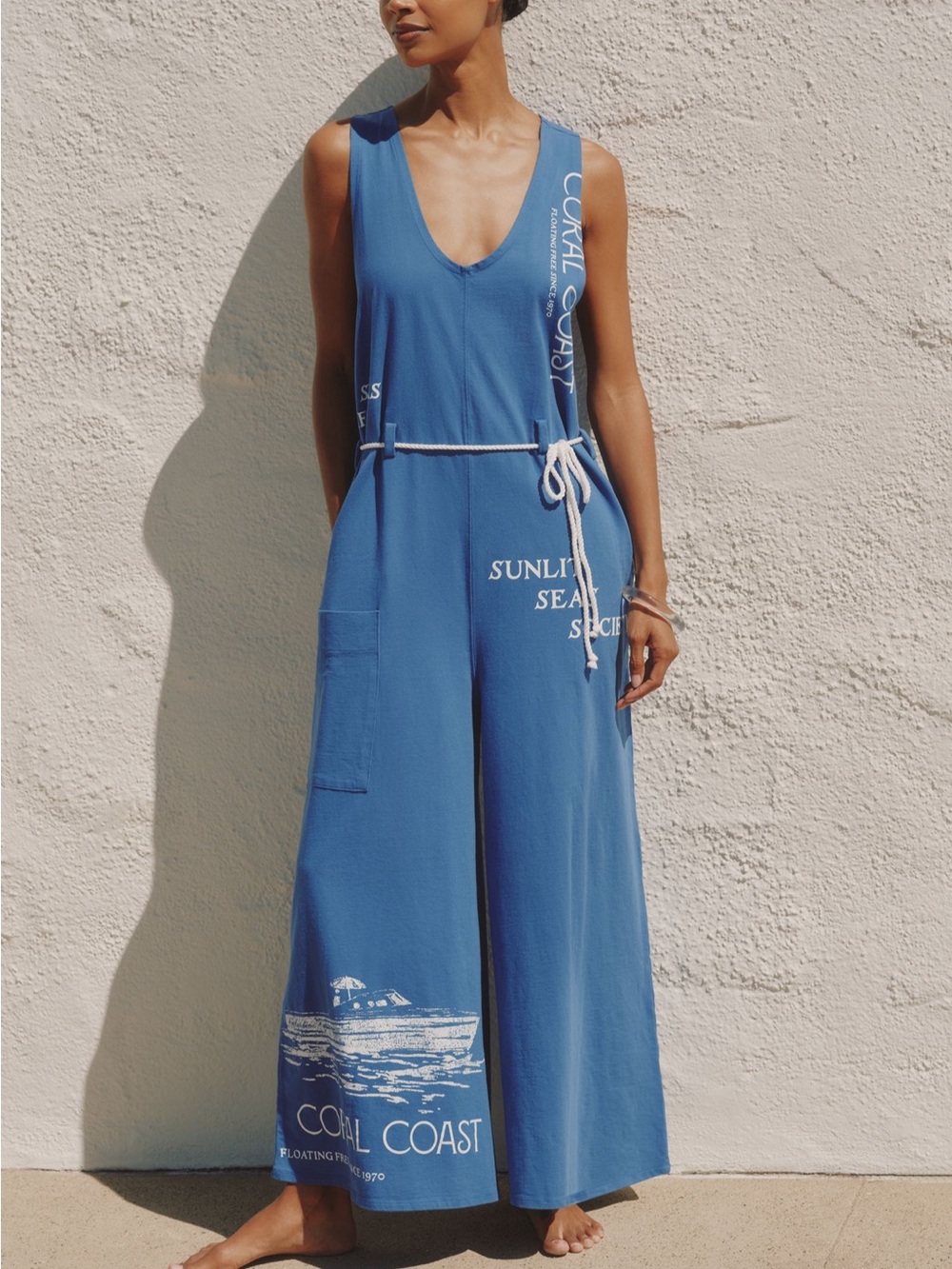 Anthropologie Blue Wide-Leg Jumpsuit